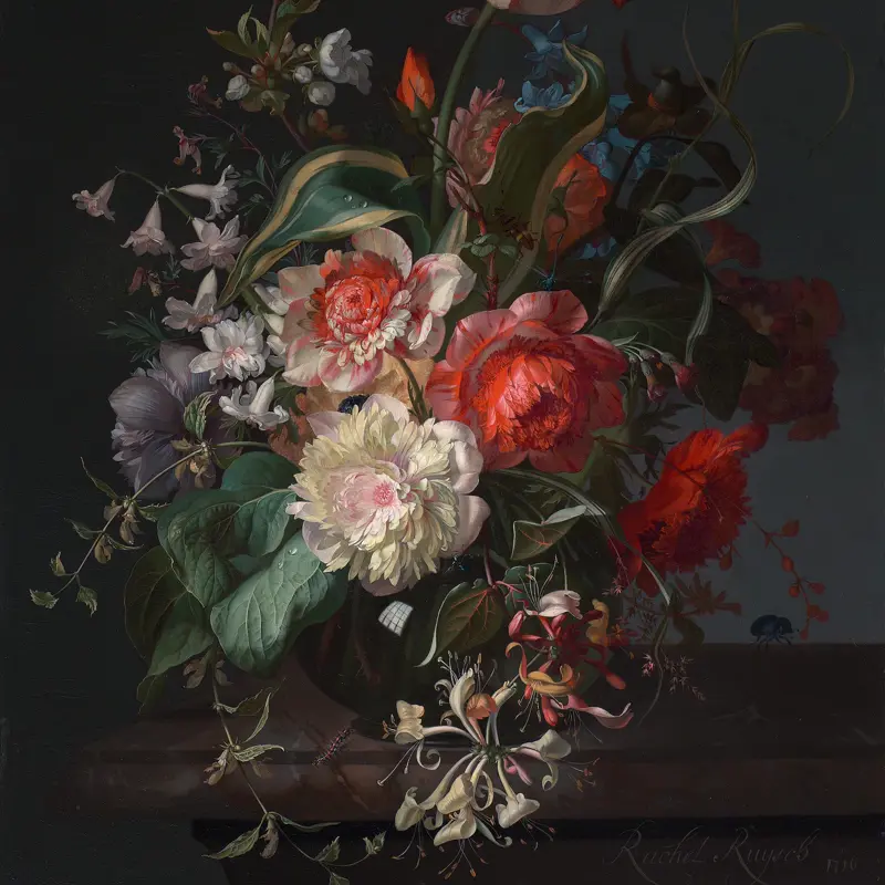 Flowers in a Glass Vase with a Tulip