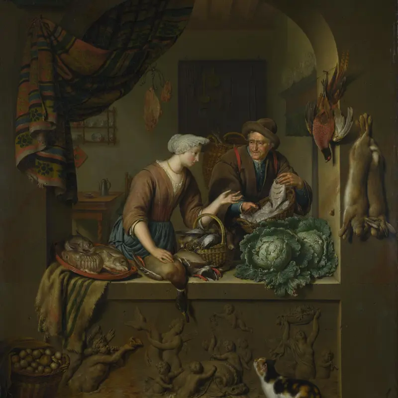A Woman and a Fish-pedlar in a Kitchen