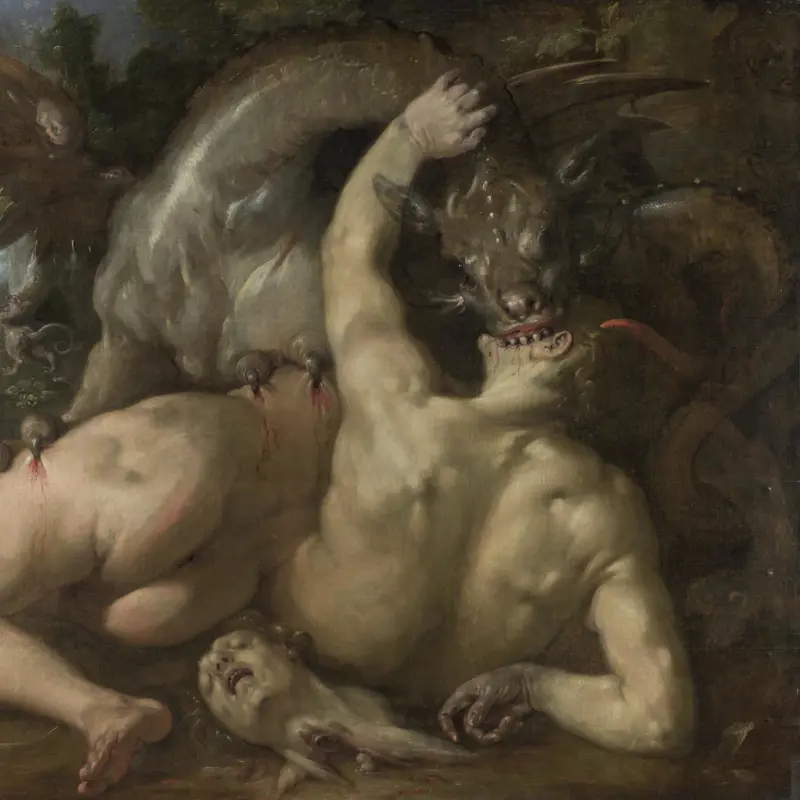 Two Followers of Cadmus devoured by a Dragon