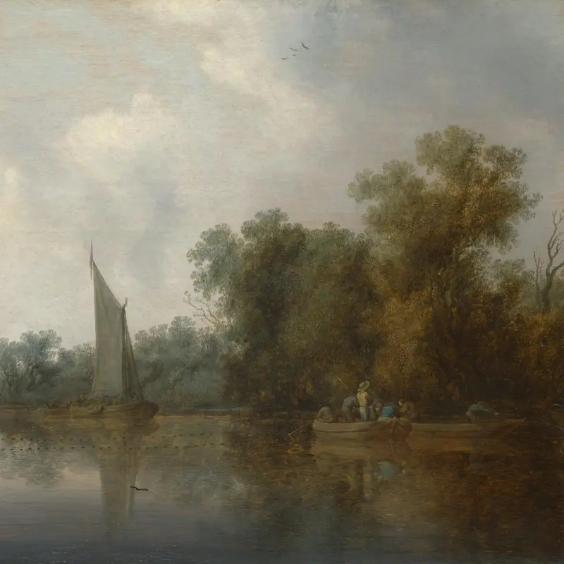 A River with Fishermen drawing a Net